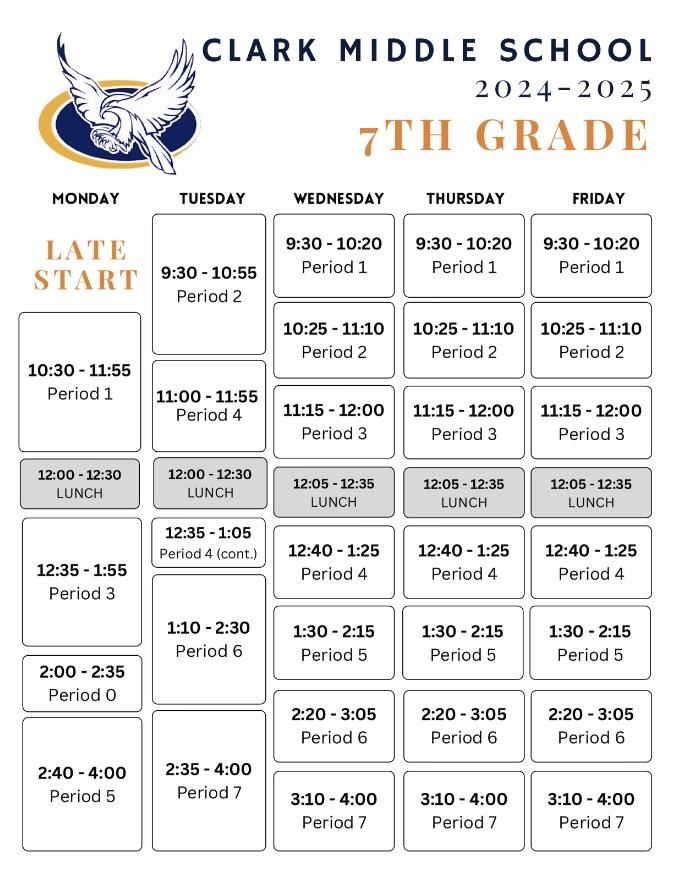 7th grade schedule
